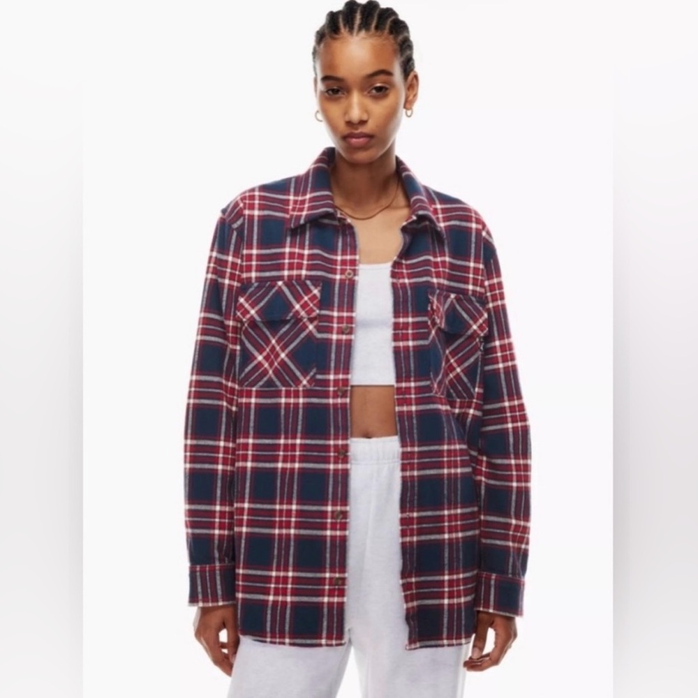 TNA Oversized Plaid Shirt in Red and Navy